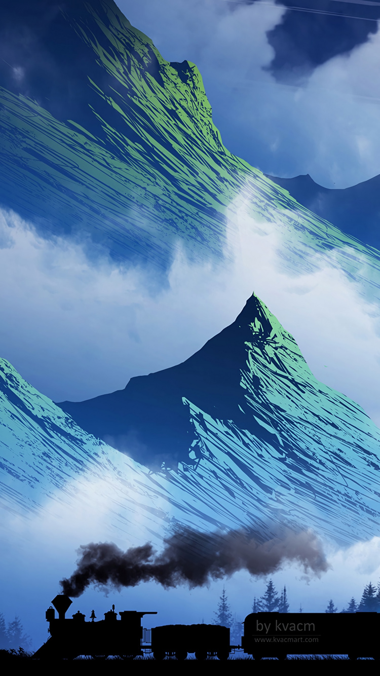 White Clouds Over Green Mountain. Wallpaper in 750x1334 Resolution