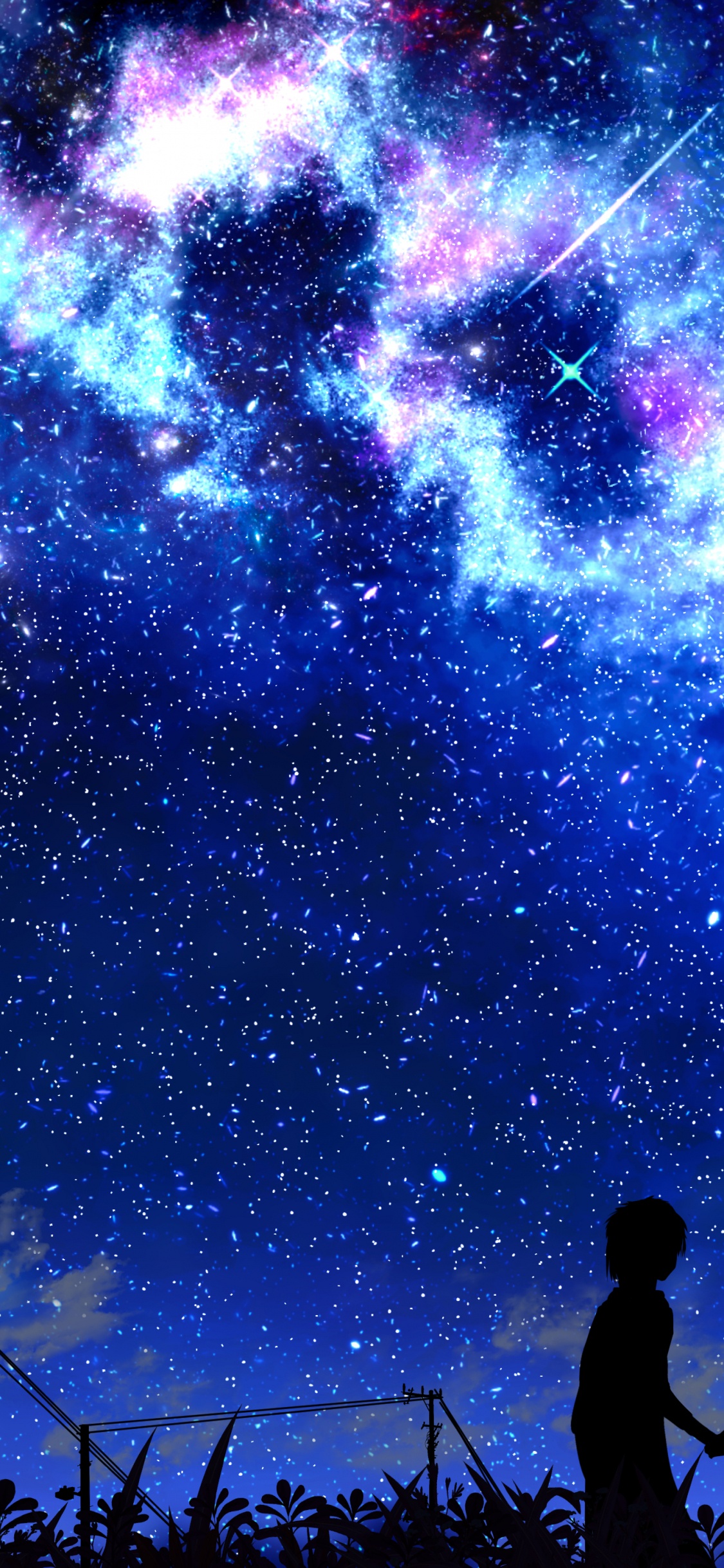 Silhouette Eines Mannes, Der Unter Sternennacht Steht. Wallpaper in 1125x2436 Resolution