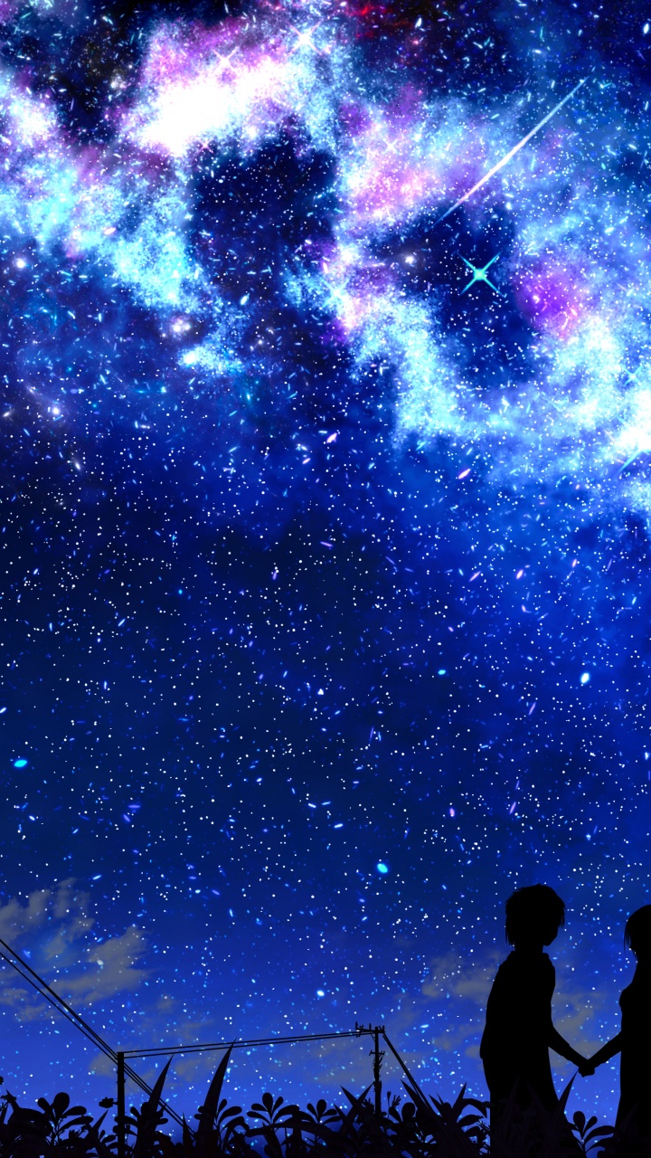 Silhouette D'homme Debout Sous la Nuit Étoilée. Wallpaper in 720x1280 Resolution