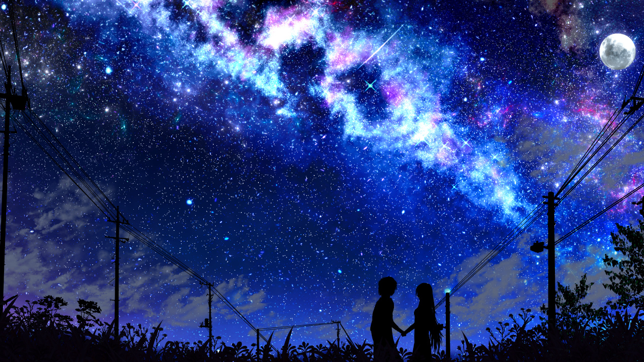 Silhouette of Man Standing Under Starry Night. Wallpaper in 1280x720 Resolution