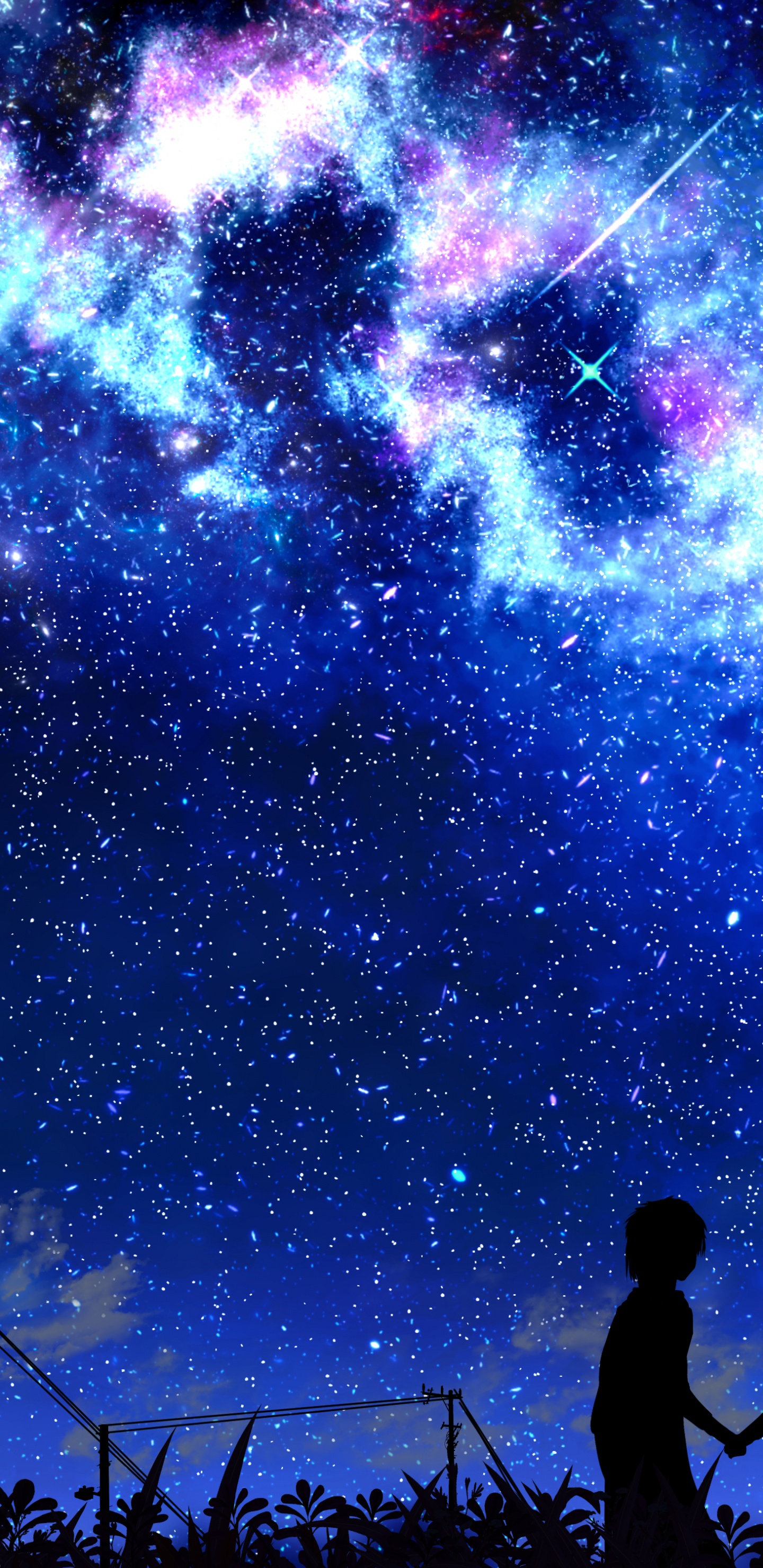 Silueta de Hombre de Pie Bajo la Noche Estrellada. Wallpaper in 1440x2960 Resolution