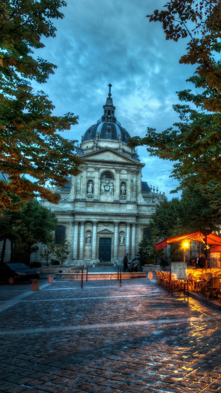Personnes Marchant Sur le Trottoir Près Des Arbres et Construisant Pendant la Journée. Wallpaper in 750x1334 Resolution