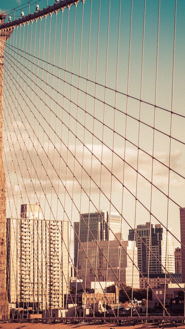 布鲁克林大桥, 曼哈顿大桥, 城市, 天际线, 大都会 壁纸 750x1334 允许