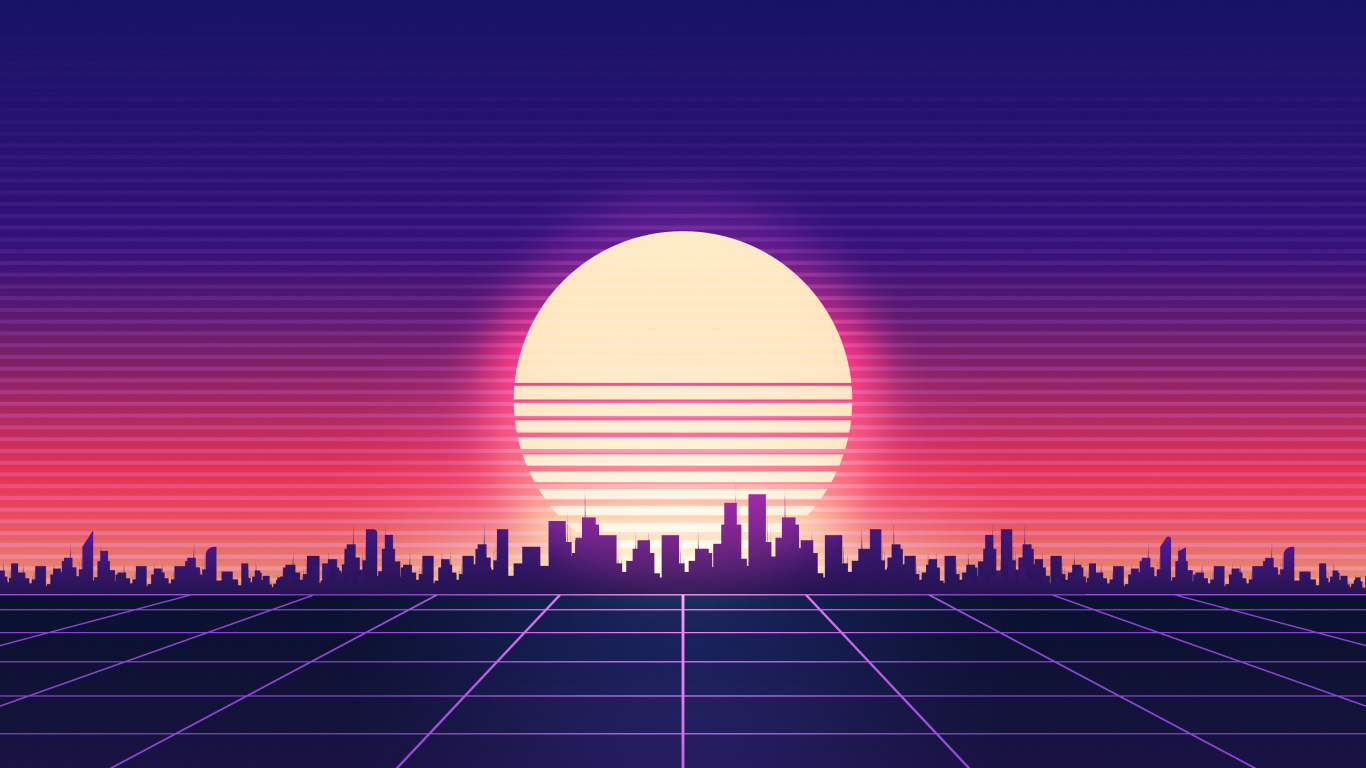 Synthwave, Art, Atmosphere, World, Orange. Wallpaper in 1366x768 Resolution
