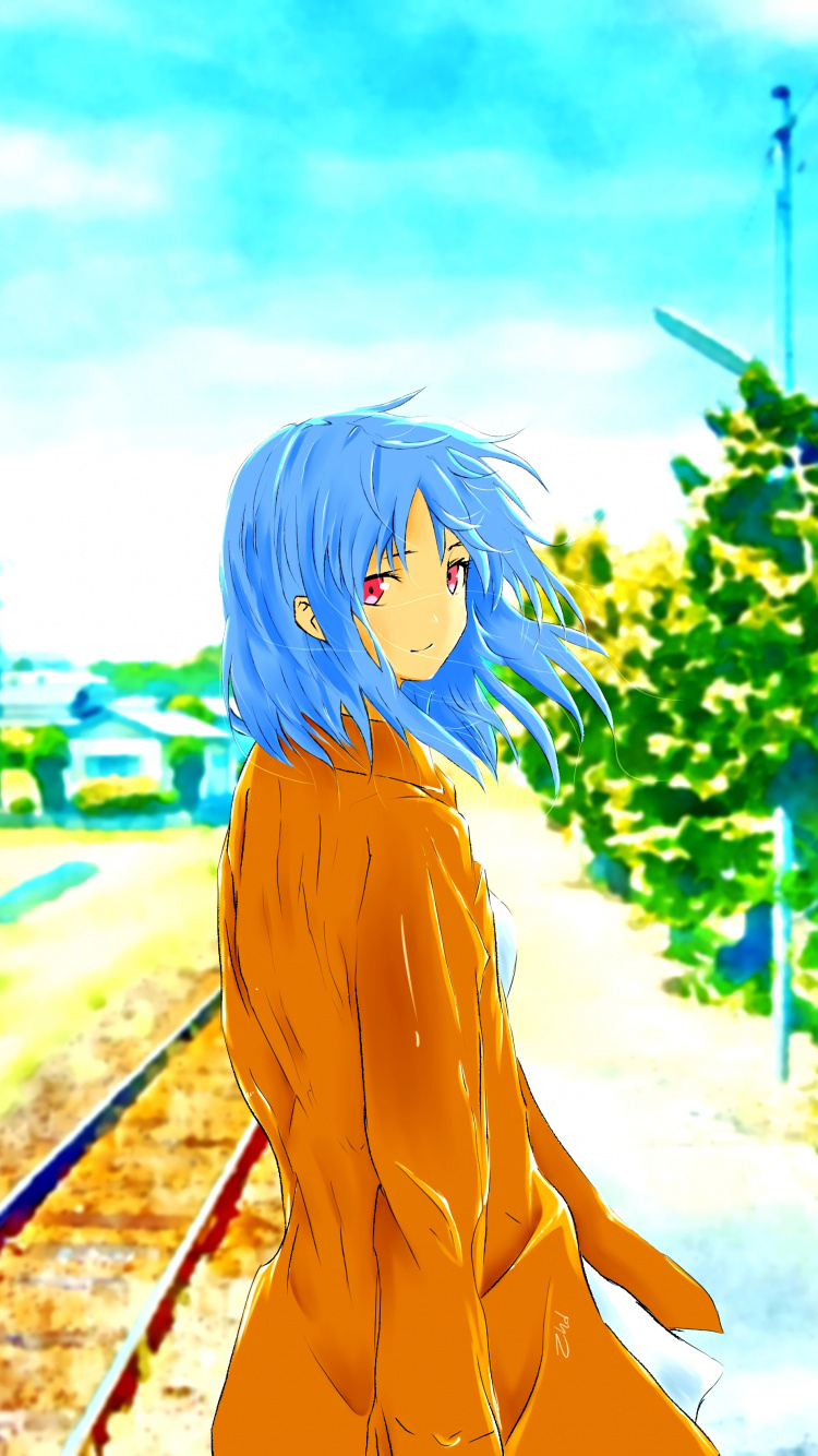 Mujer de Pelo Azul en Vestido Marrón de Pie en la Carretera Durante el Día. Wallpaper in 750x1334 Resolution