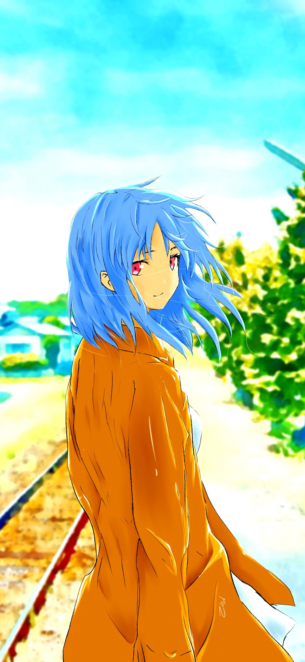 Femme Aux Cheveux Bleus en Robe Marron Debout Sur la Route Pendant la Journée. Wallpaper in 1242x2688 Resolution