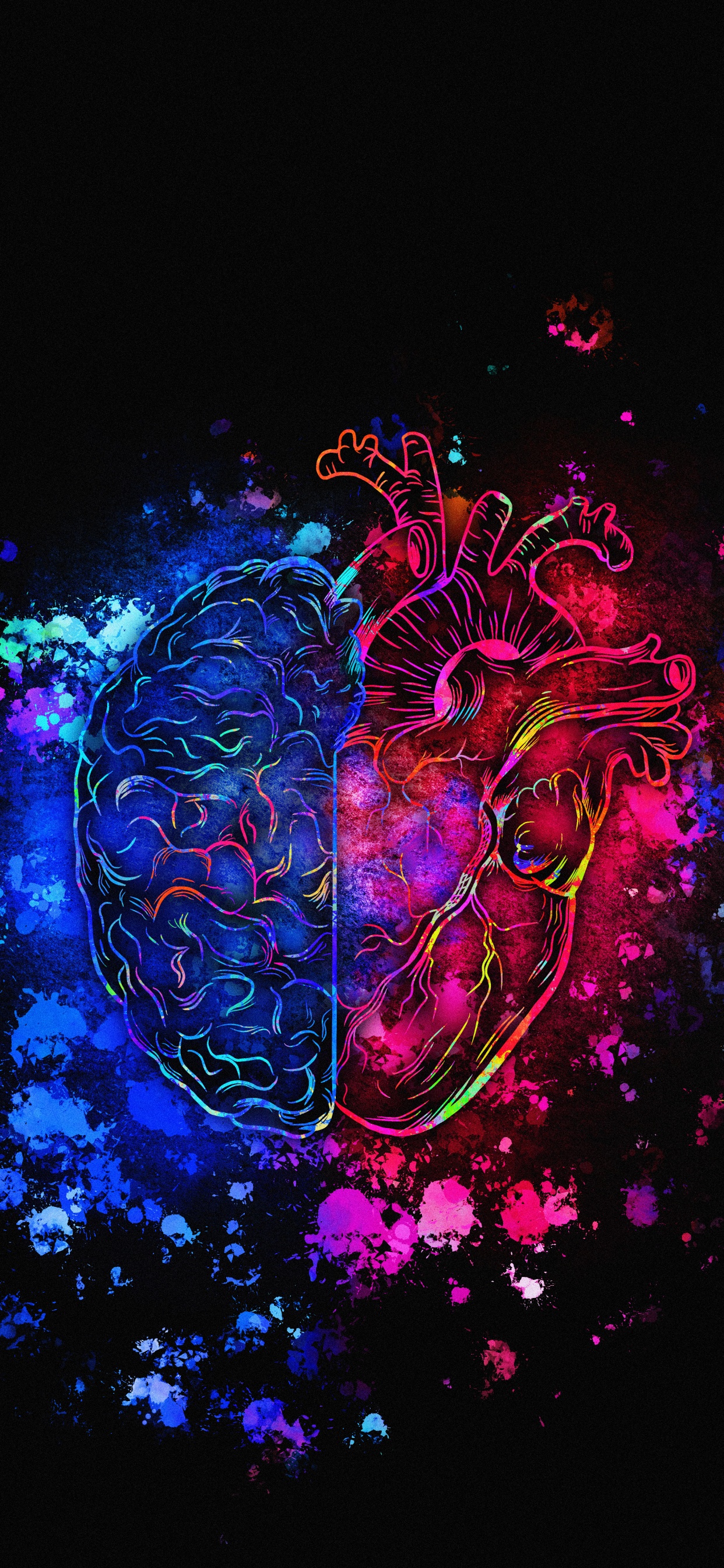 Brain and Heart Neon, Brain, Heart, Art, Neuroscience. Wallpaper in 1242x2688 Resolution