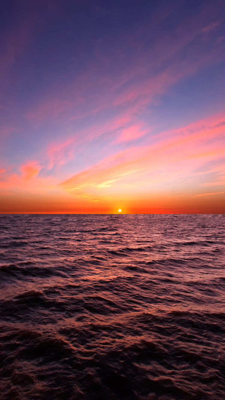 日落, 地平线, 大海, 海洋, 日出 壁纸 750x1334 允许