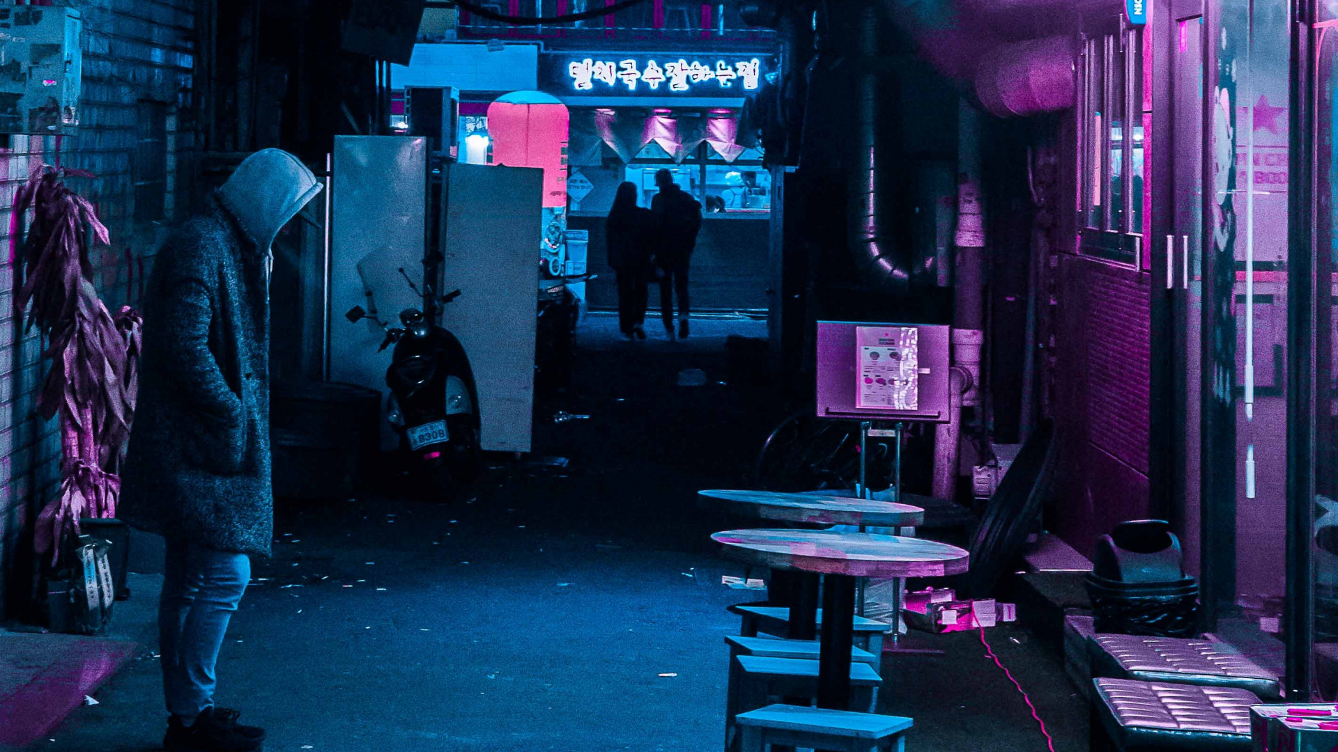 Grayscale Photo of People Walking on Street During Nighttime. Wallpaper in 1920x1080 Resolution