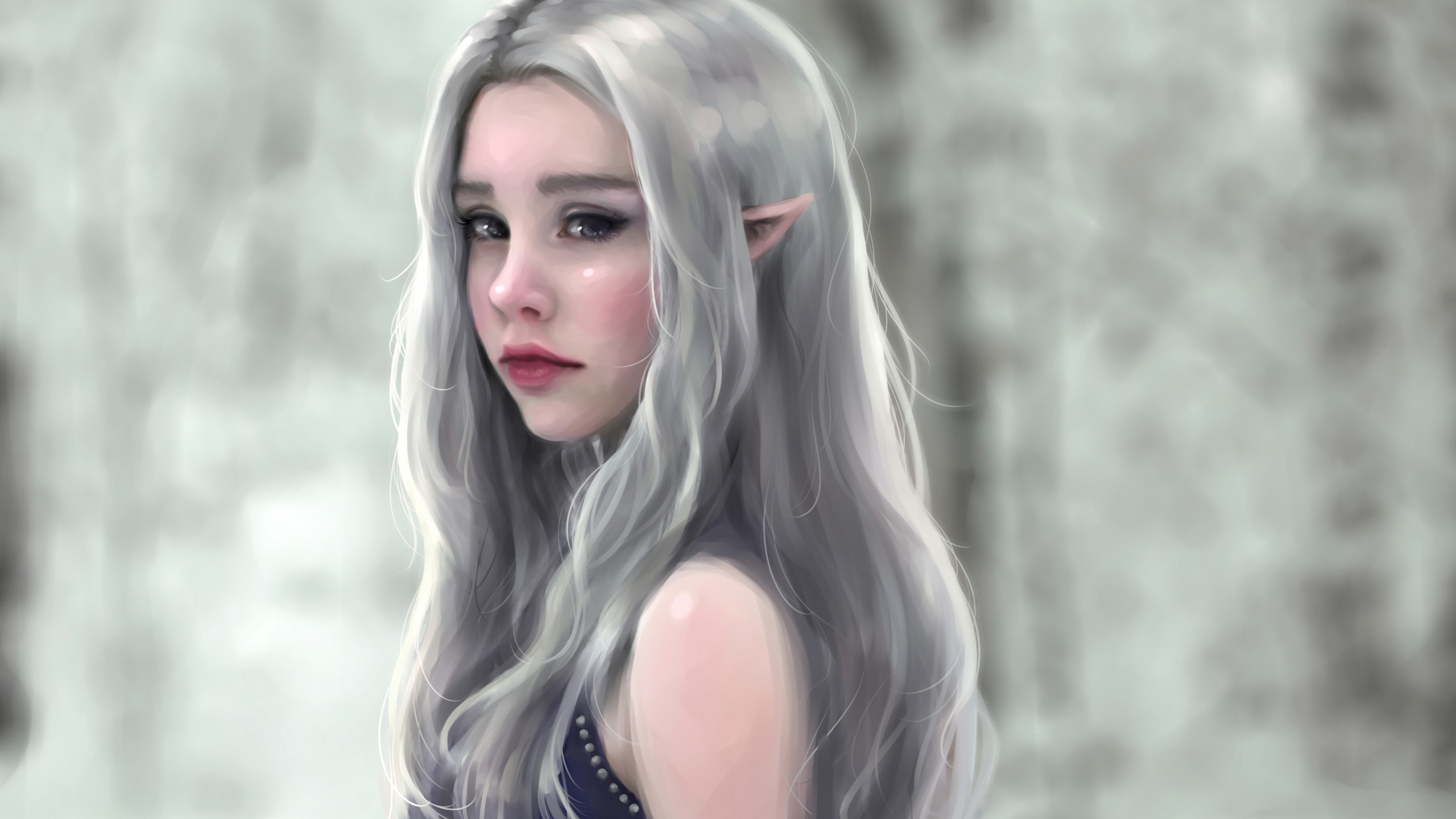 Femme en Robe Bleue Sans Manches. Wallpaper in 2560x1440 Resolution