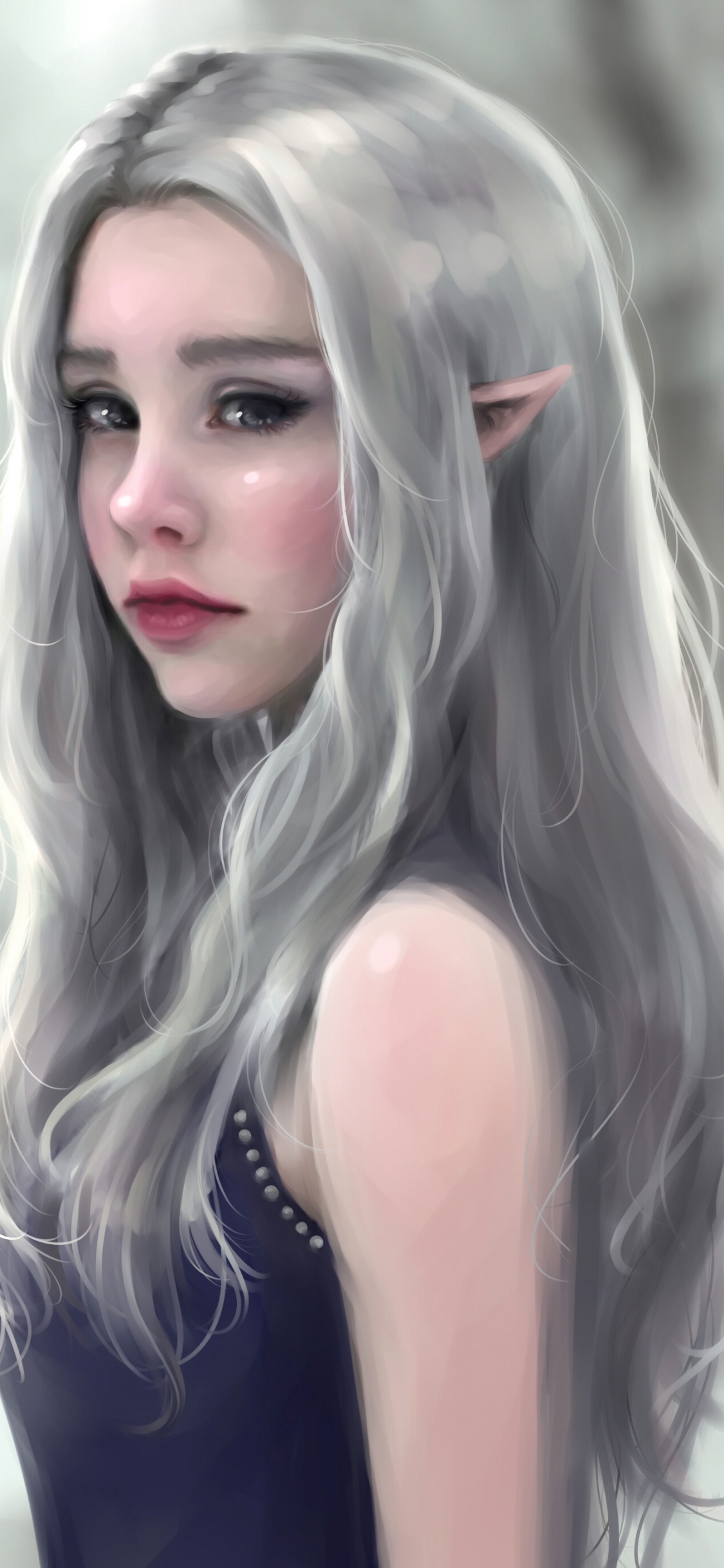 Frau im Blauen Ärmellosen Kleid. Wallpaper in 1125x2436 Resolution