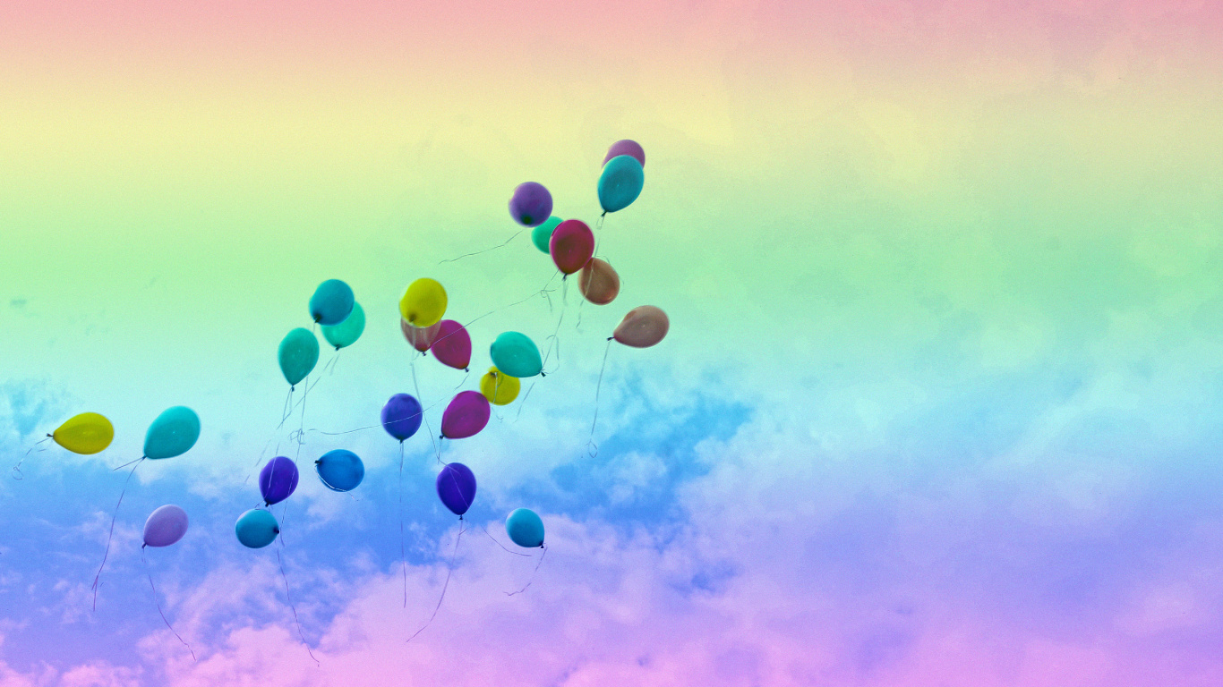 Blue and Green Balloons Under Blue Sky During Daytime. Wallpaper in 1366x768 Resolution