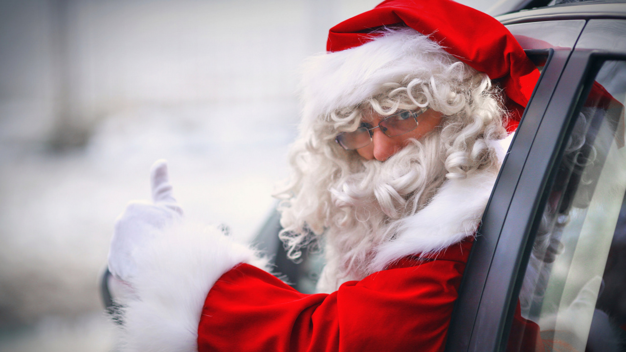 Car, Santa Claus, Christmas, Ded Moroz, Circle. Wallpaper in 1280x720 Resolution