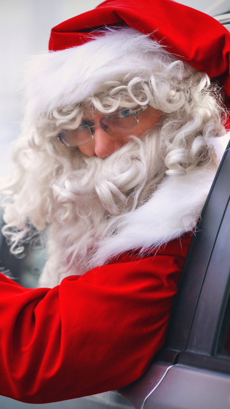 Car, Santa Claus, Christmas, Ded Moroz, Circle. Wallpaper in 750x1334 Resolution