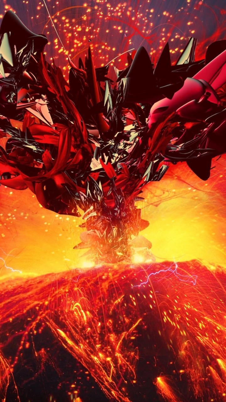 Schwarze Und Rote Drachenillustration. Wallpaper in 720x1280 Resolution