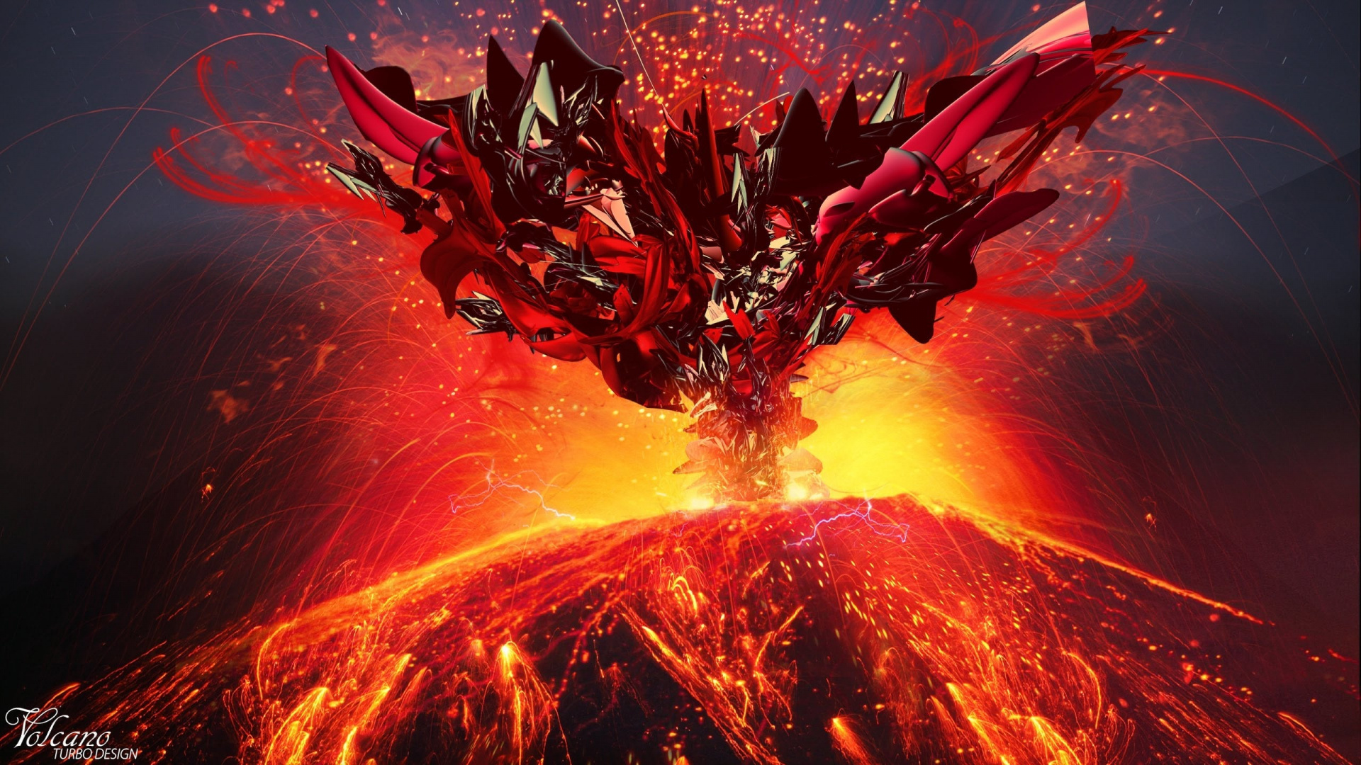 Illustration de Dragon Noir et Rouge. Wallpaper in 1920x1080 Resolution