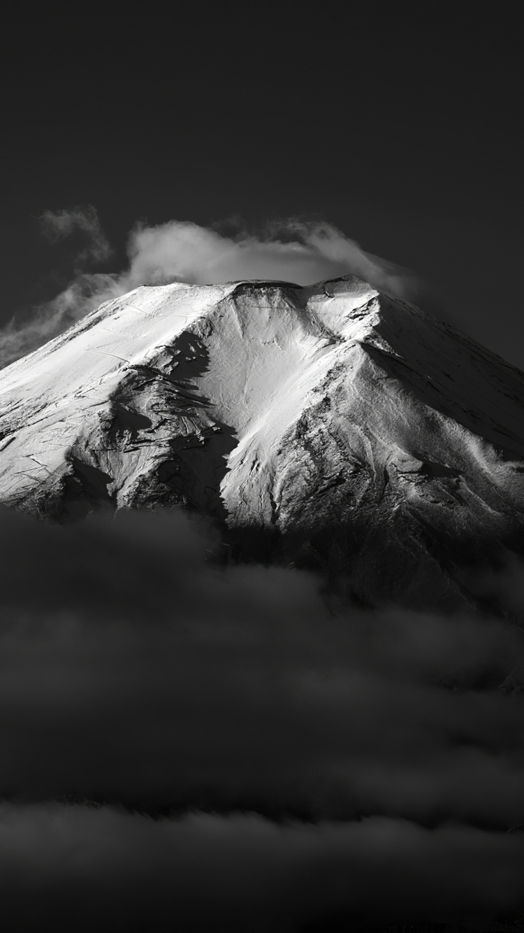 富士山, 黑色和白色的, 气氛 壁纸 750x1334 允许
