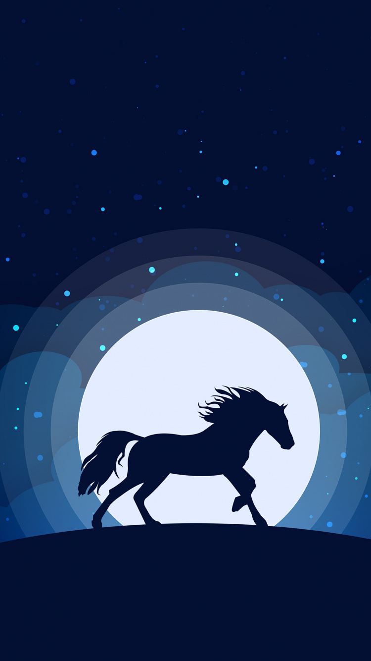 Silhouette of Man Riding Horse Sous Ciel Bleu Pendant la Nuit. Wallpaper in 750x1334 Resolution