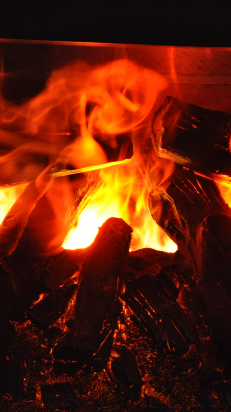 Burning Firewood in Fire Pit. Wallpaper in 750x1334 Resolution
