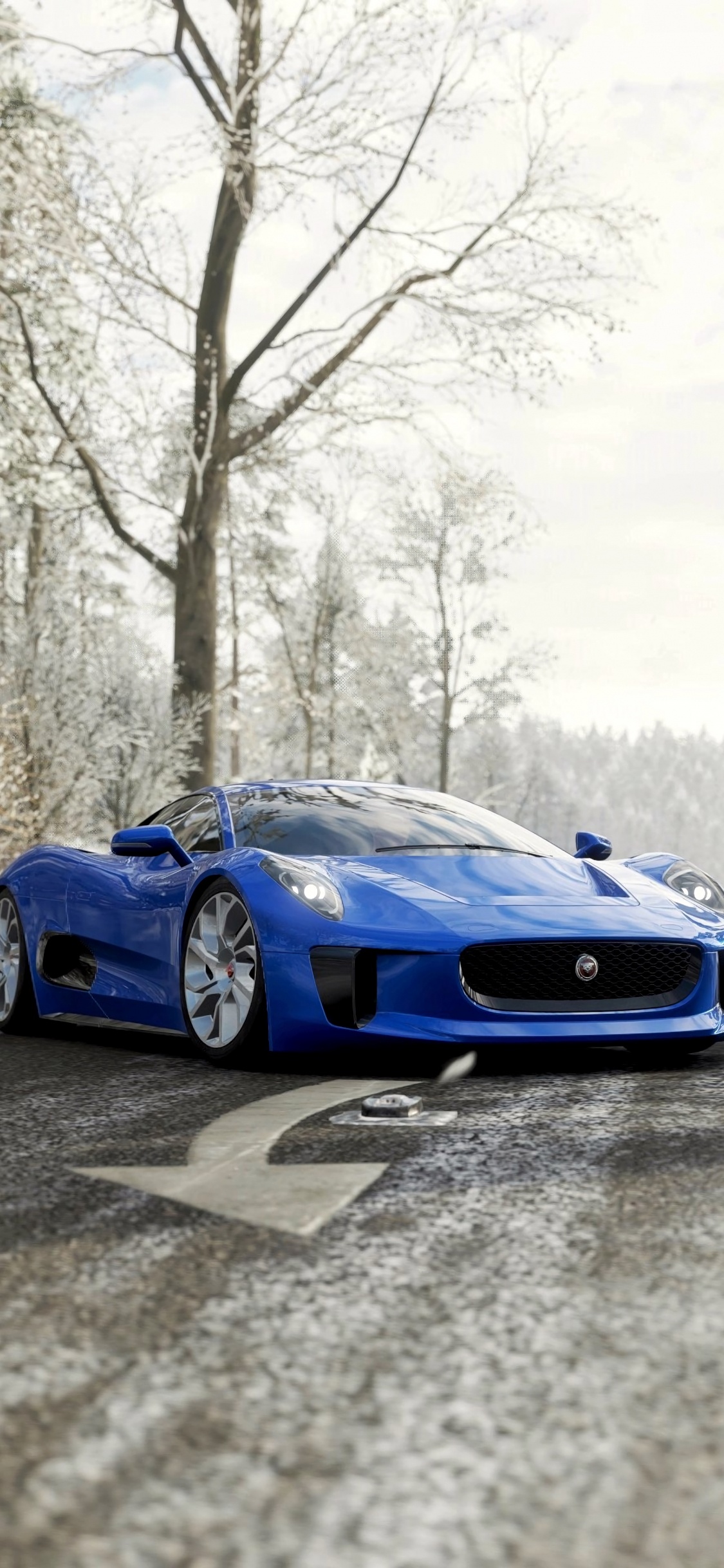 Porsche 911 Azul Sobre Suelo Cubierto de Nieve. Wallpaper in 1125x2436 Resolution