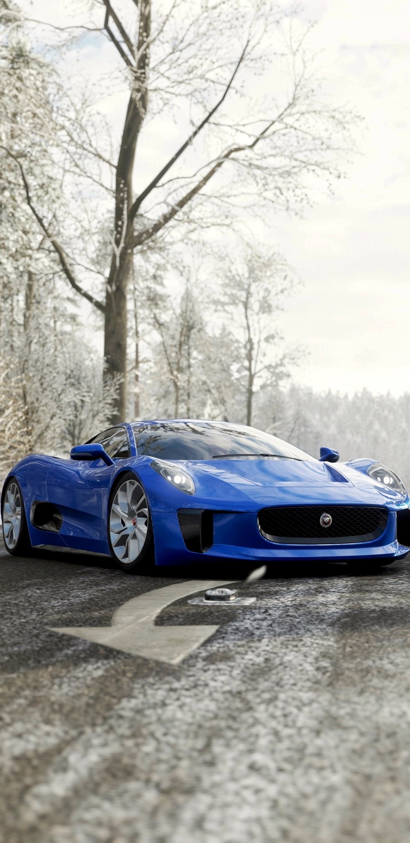 Porsche 911 Bleu Sur Sol Couvert de Neige. Wallpaper in 1440x2960 Resolution