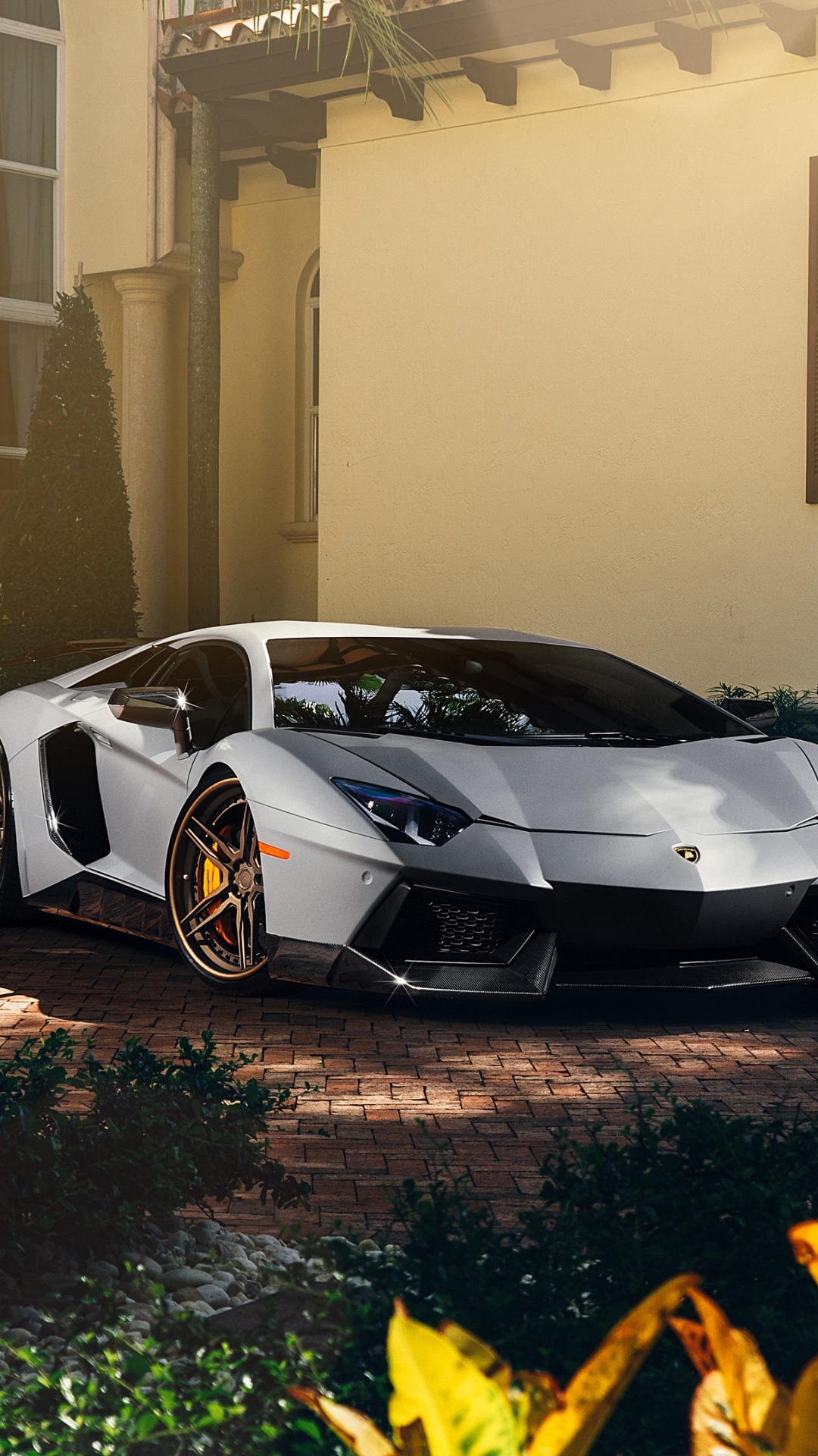 Porsche 911 Blanche Garée Près de la Fleur Jaune. Wallpaper in 1080x1920 Resolution