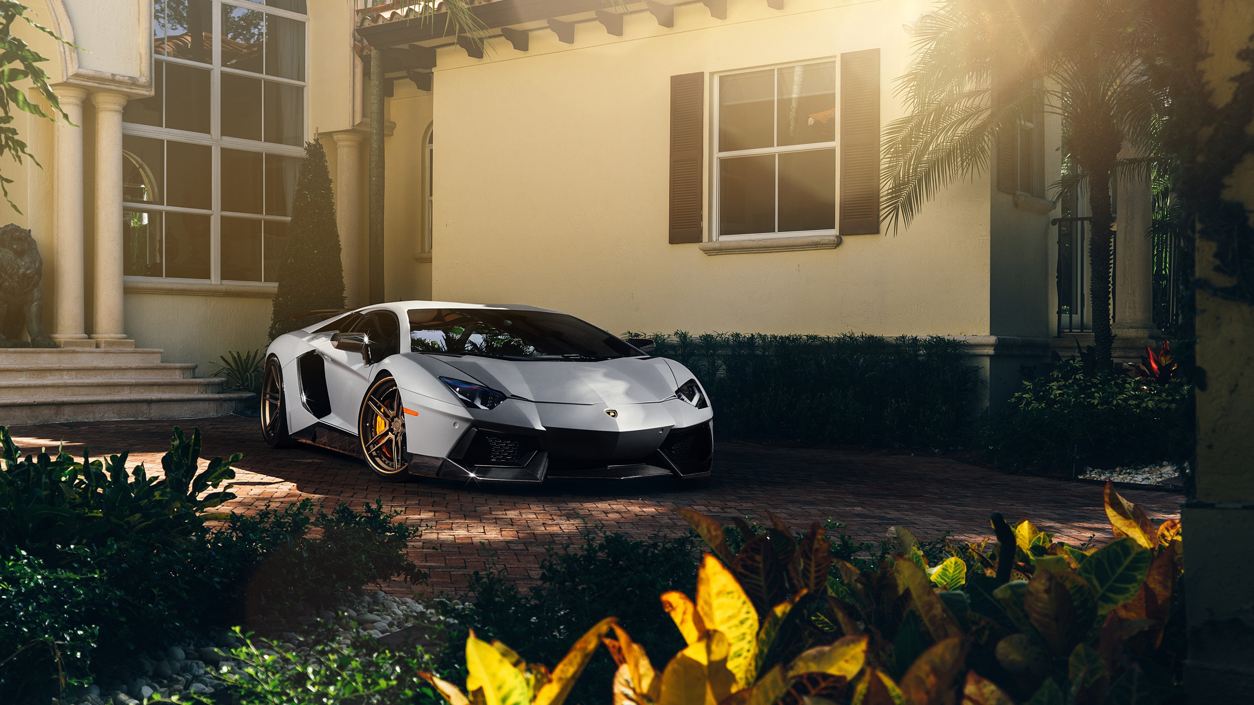 White Porsche 911 Parked Near Yellow Flower. Wallpaper in 2560x1440 Resolution