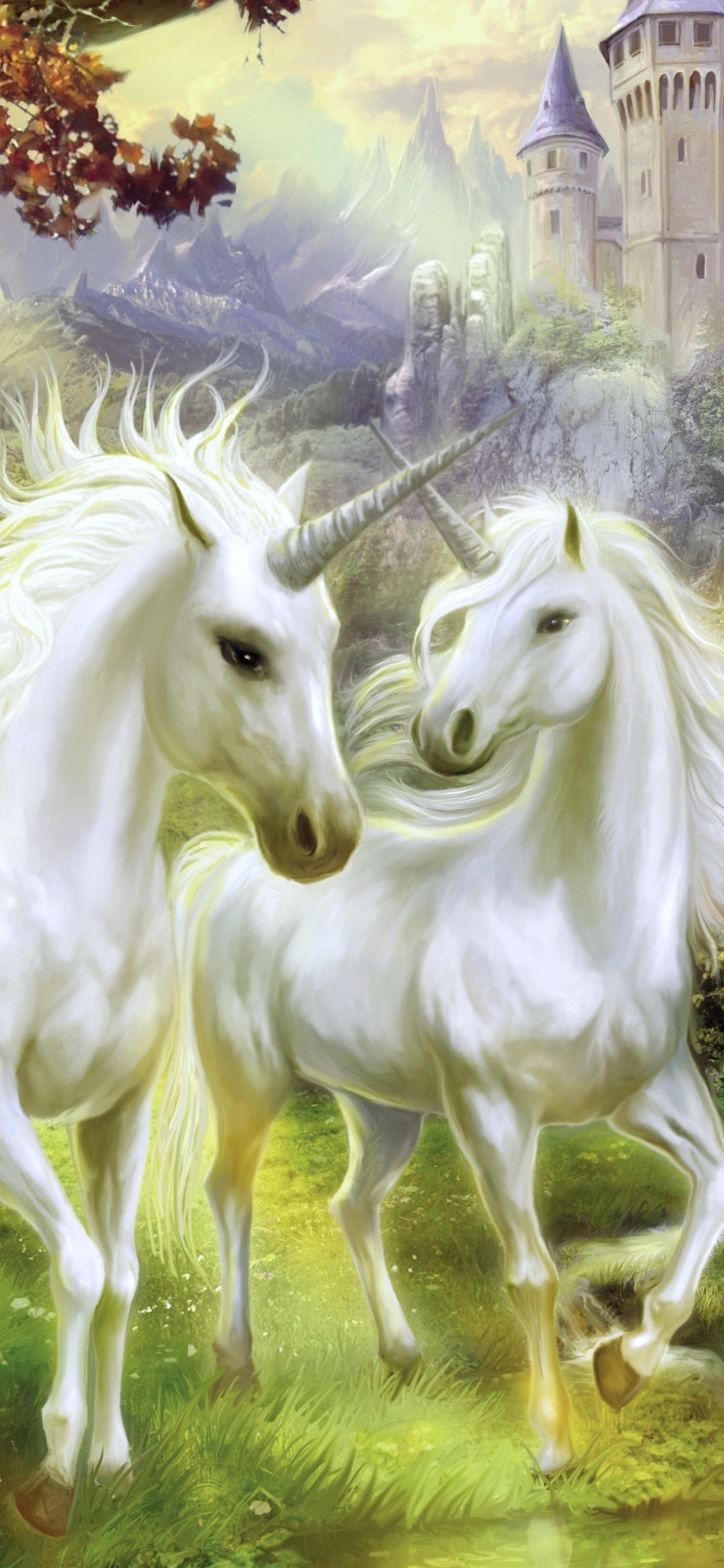 White Horse and White Horse Painting. Wallpaper in 1125x2436 Resolution