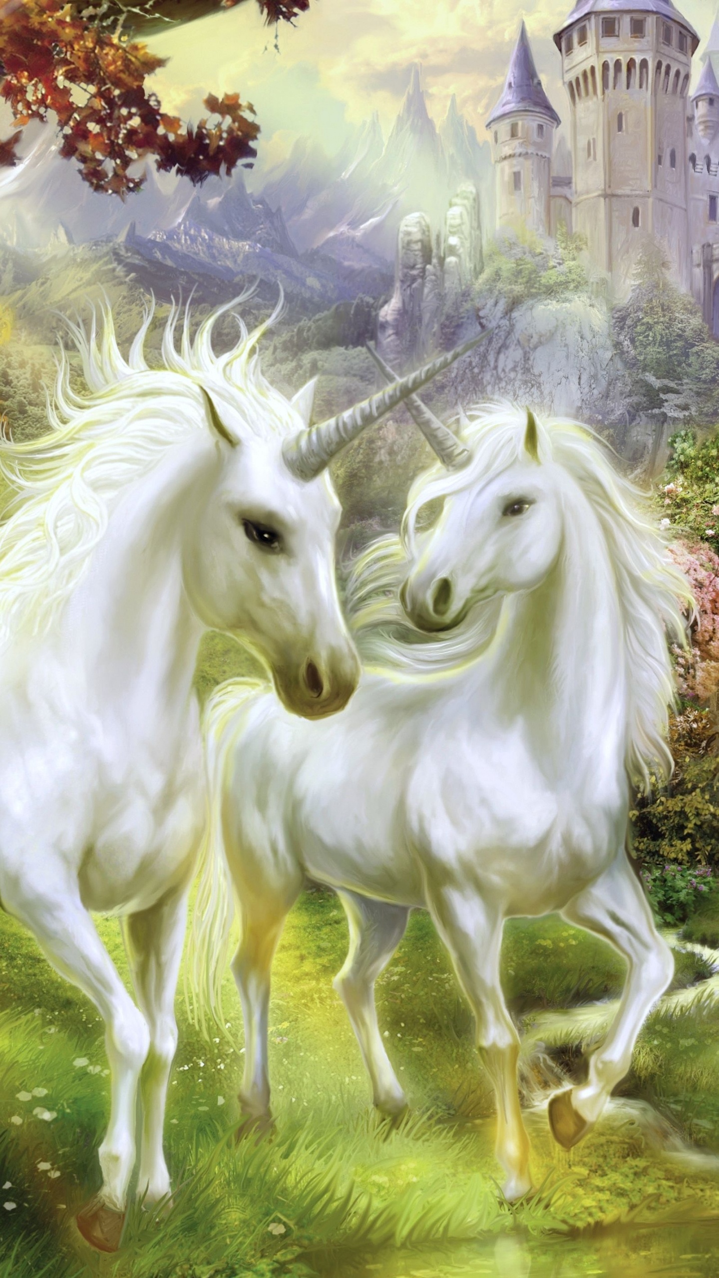 独角兽, 自然景观, 鬃毛, 神秘的生物, 草地上 壁纸 1440x2560 允许