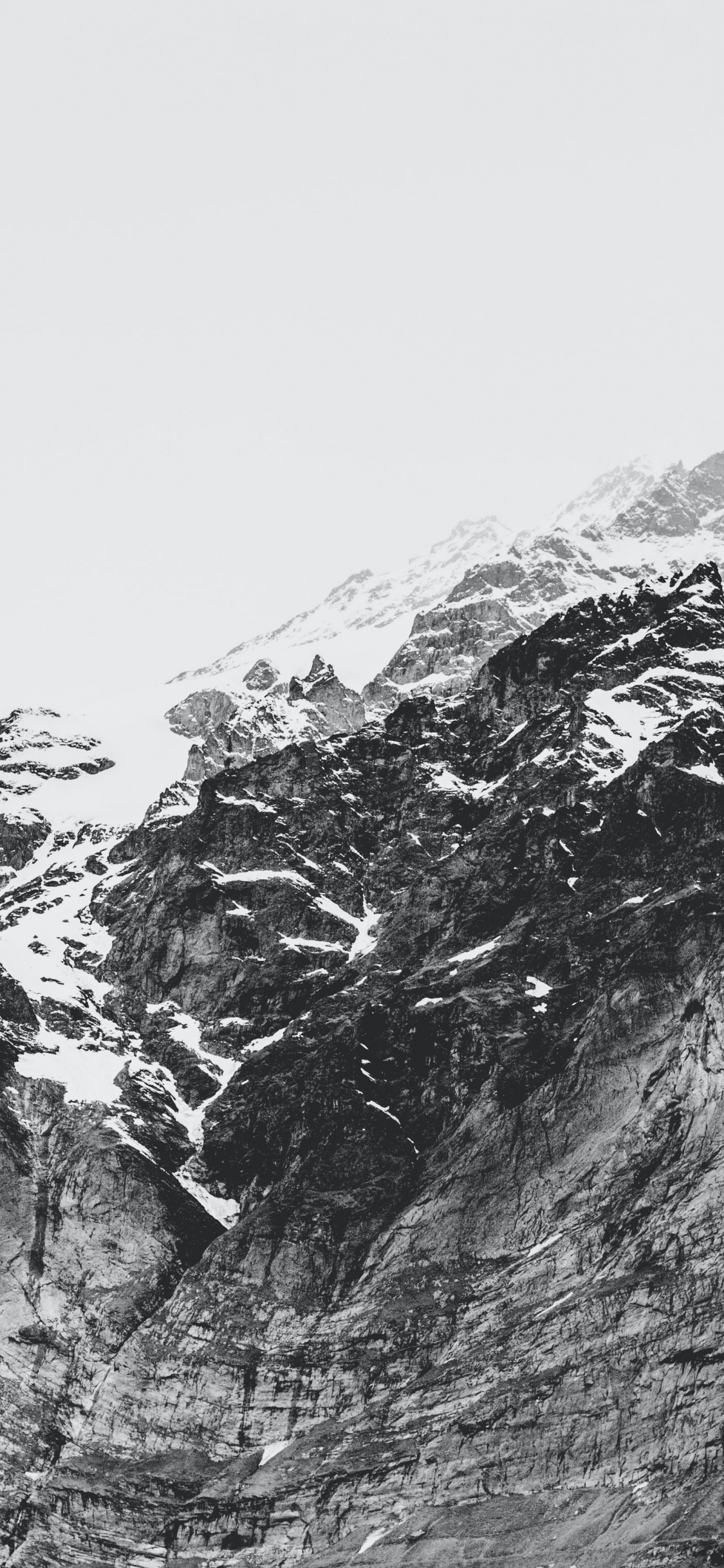 Grayscale Mountain, Mountain, Mountain Range, Snow, Slope. Wallpaper in 1125x2436 Resolution