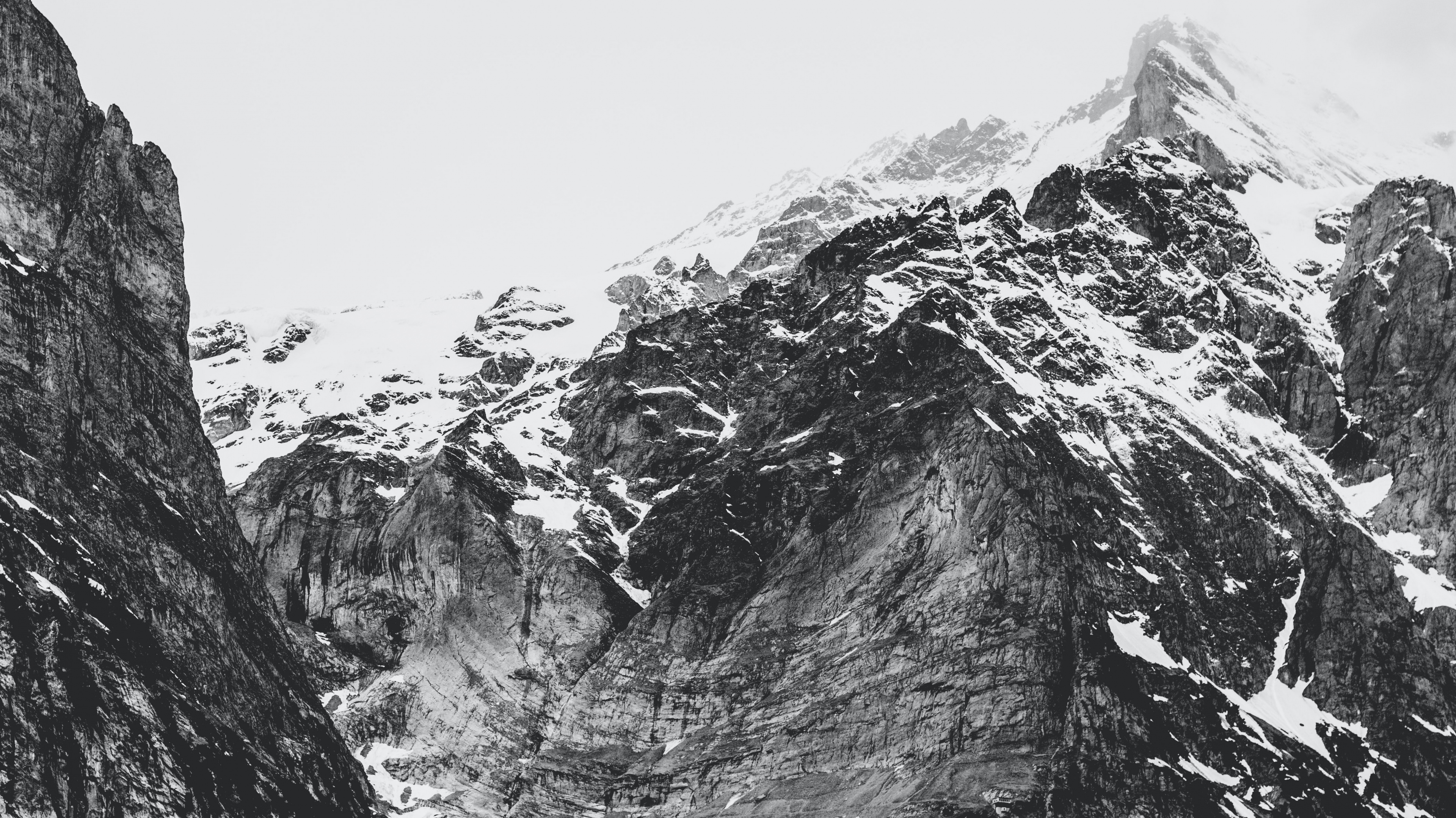 Grayscale Mountain, Mountain, Mountain Range, Snow, Slope. Wallpaper in 3840x2160 Resolution