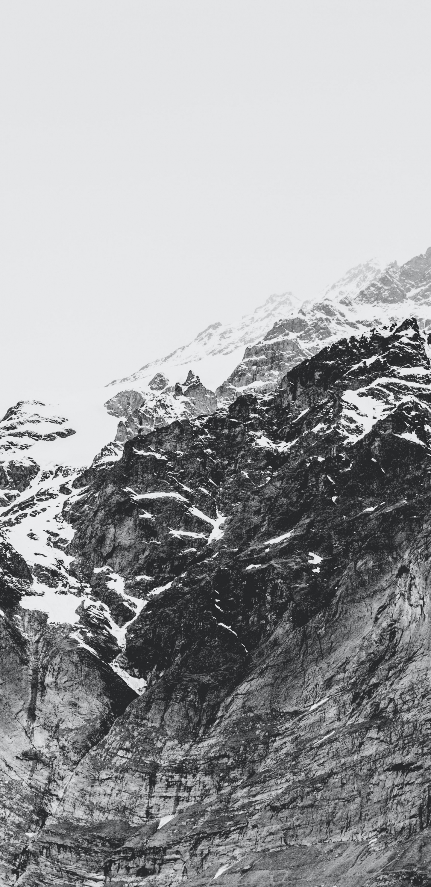 Montaña en Escala de Grises, Montaña, Nieve, Pendiente, Paisaje Natural. Wallpaper in 1440x2960 Resolution