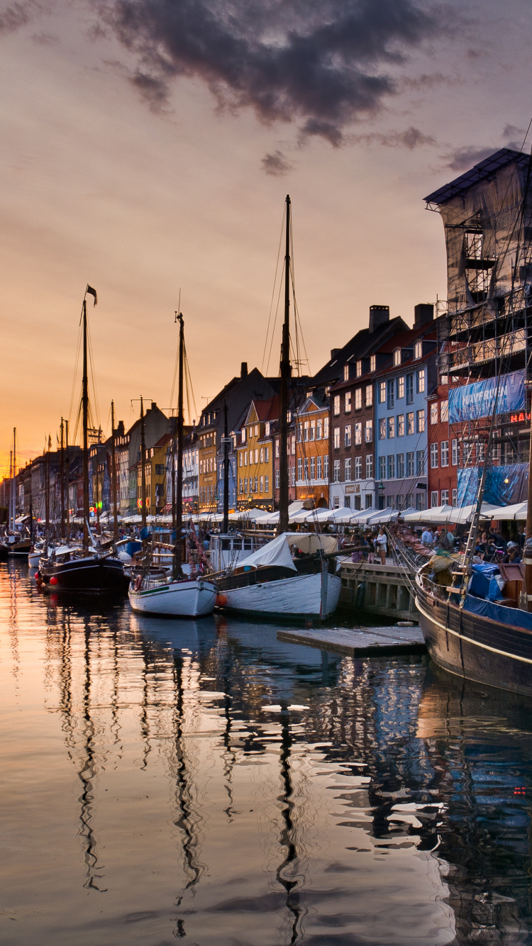 反射, 海港, 晚上, 运河, 天空 壁纸 750x1334 允许