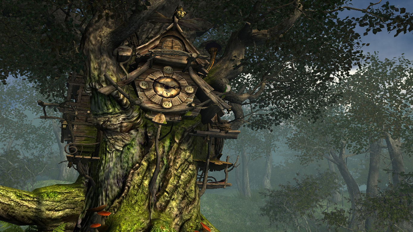 Tour en Bois Marron Sur L'herbe Verte. Wallpaper in 1366x768 Resolution