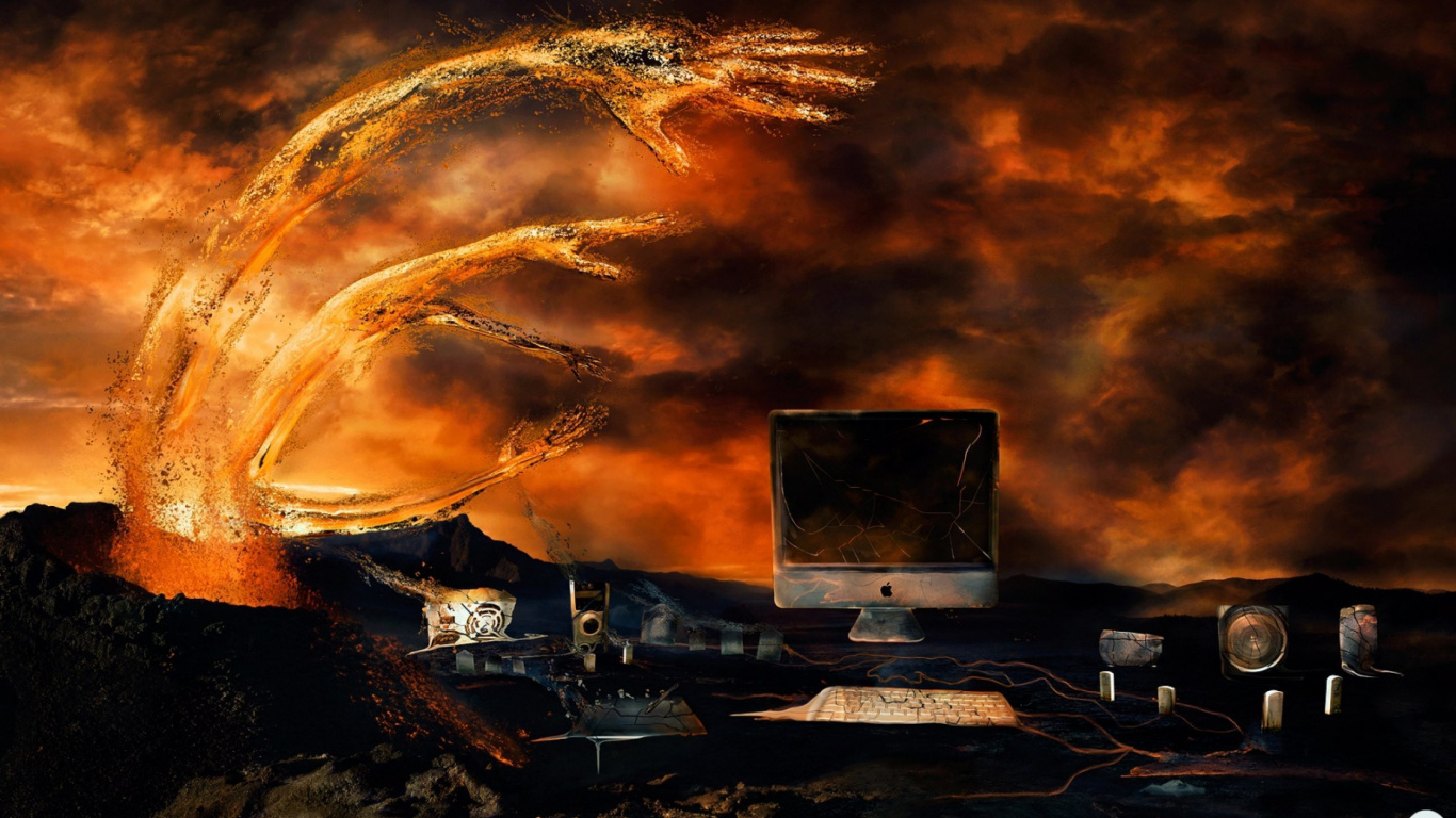 Apple, 热, 火焰, 气氛, 烟雾 壁纸 1366x768 允许