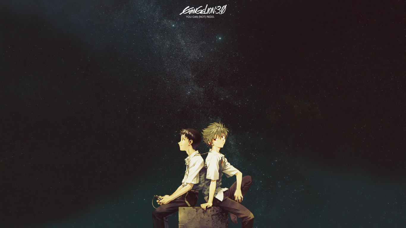 Tiempos de Paz Evangelion, Shinji Ikari, Rei Ayanami, Kaworu Nagisa, Niños Trailer. Wallpaper in 1366x768 Resolution