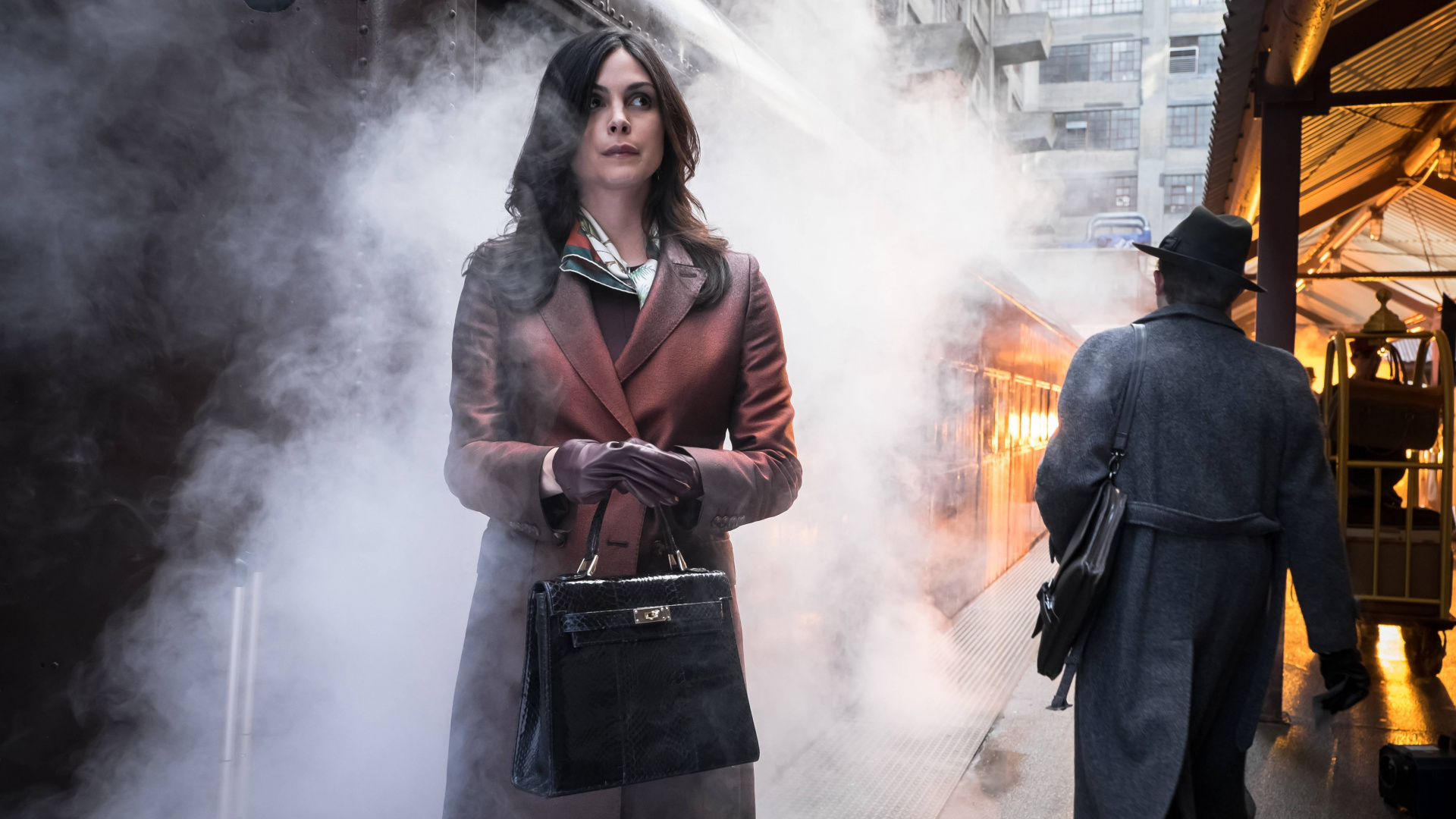 Woman in Brown Coat Standing on Gray Concrete Pavement. Wallpaper in 1920x1080 Resolution