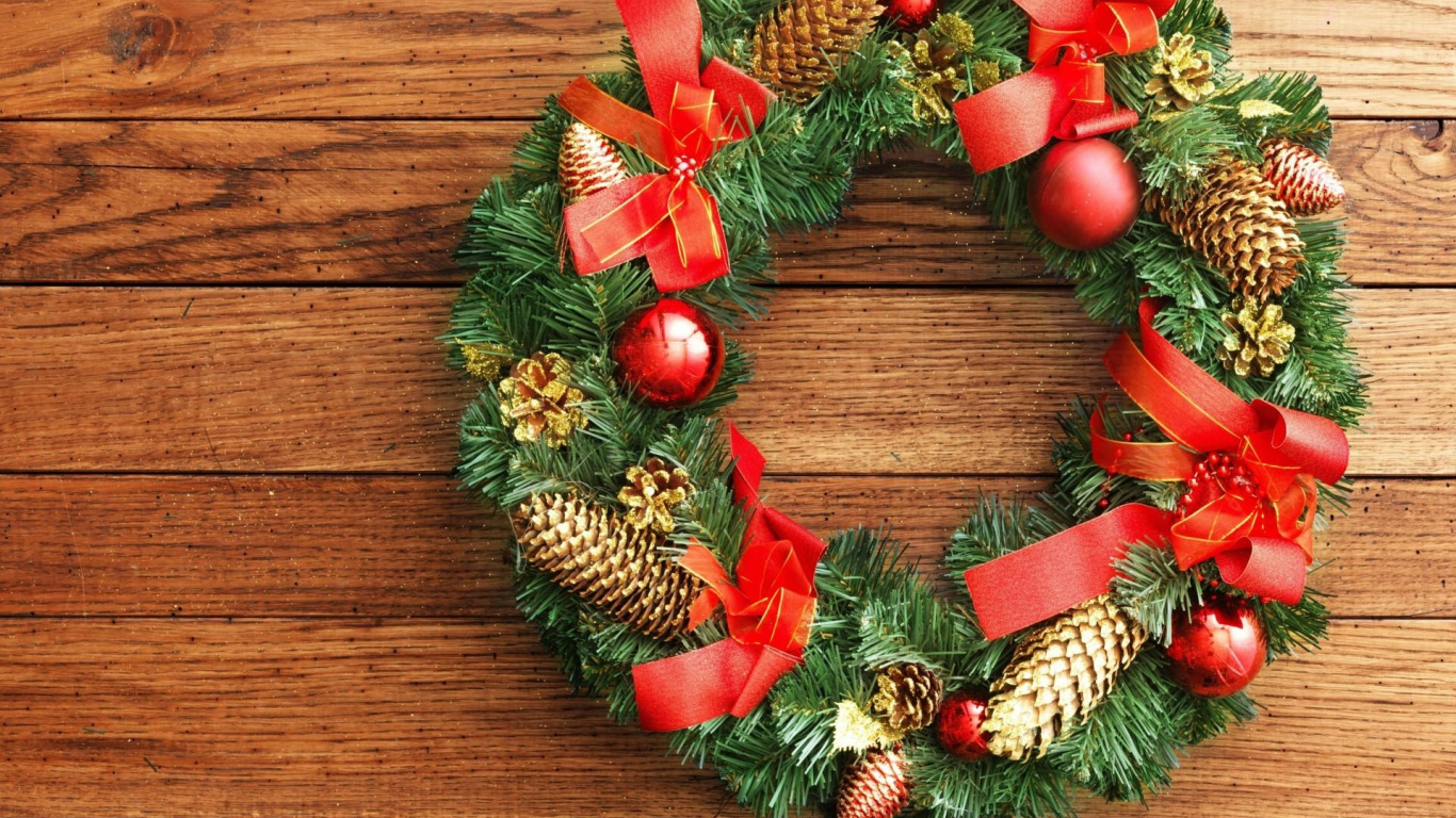 Wreath, Christmas Day, Christmas Decoration, Holiday, Christmas Ornament. Wallpaper in 1366x768 Resolution