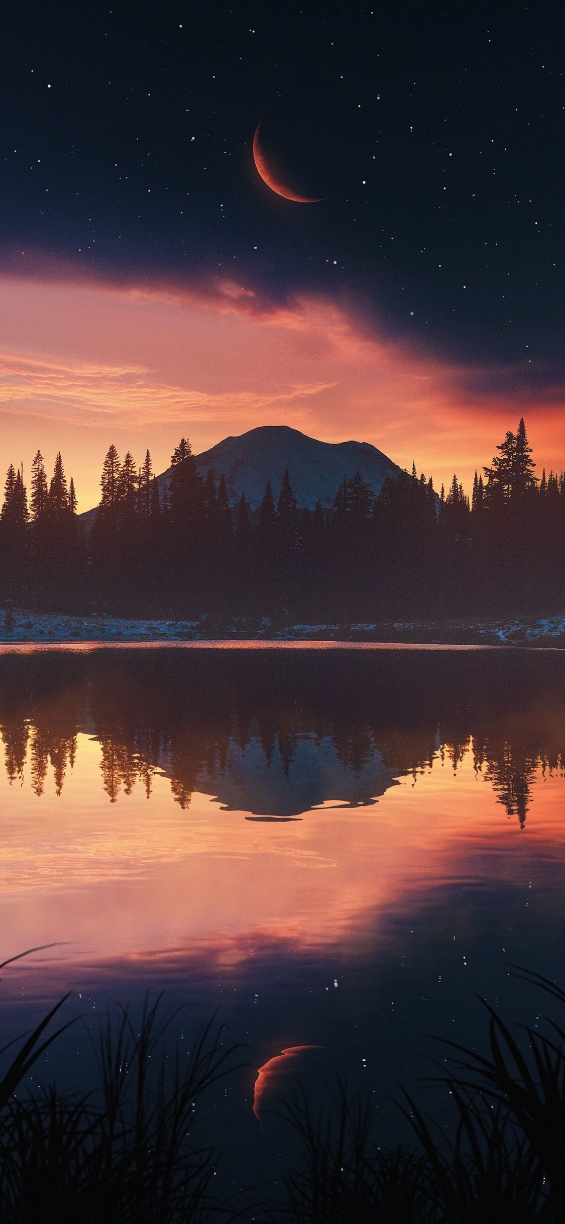 Naturaleza, Objeto Astronómico, Atardecer, Luna, Afterglow. Wallpaper in 1125x2436 Resolution