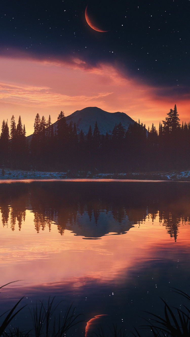 Naturaleza, Objeto Astronómico, Atardecer, Luna, Afterglow. Wallpaper in 750x1334 Resolution