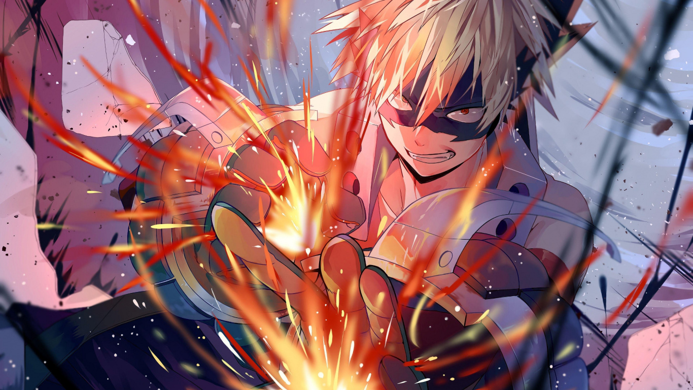 Katsuki Bakugo, Izuku Midoriya, My Hero Academia, Art, Dessin Animé. Wallpaper in 1366x768 Resolution