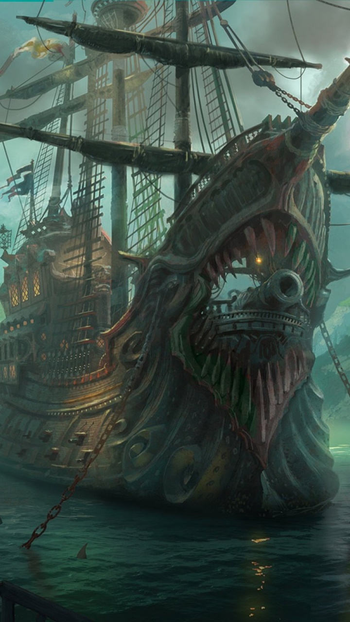 Brown and Black Galleon Ship on Water Painting. Wallpaper in 720x1280 Resolution