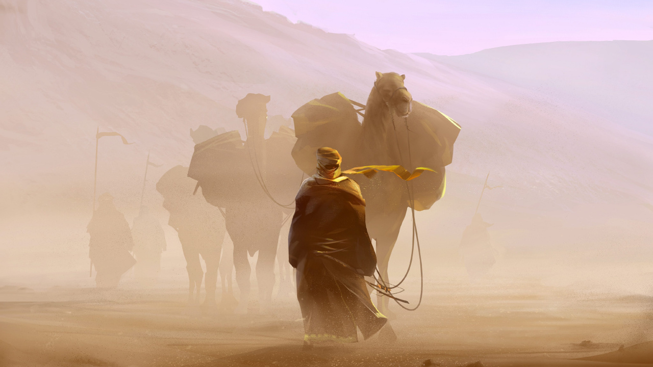 Caravana, Civilización Vi, Entorno Natural, Arena, Ilustración. Wallpaper in 1280x720 Resolution