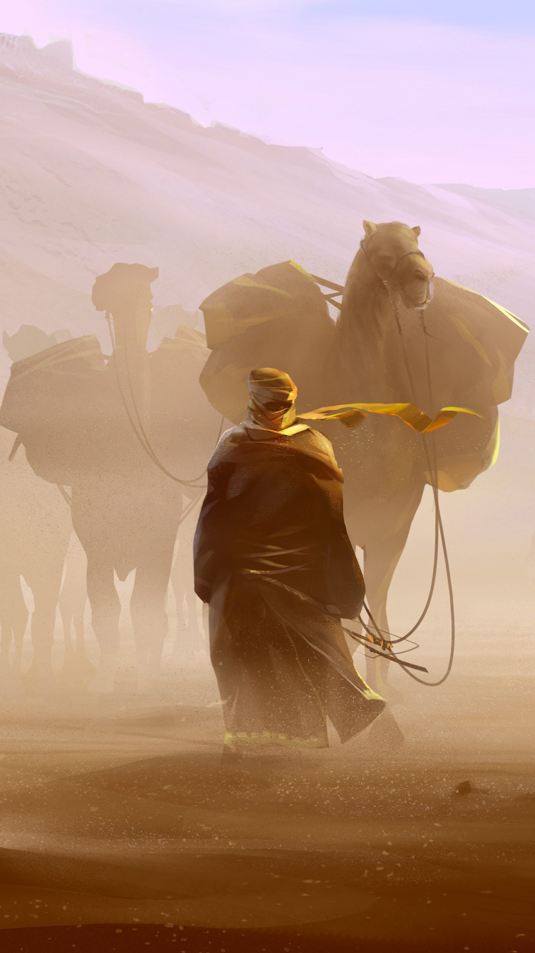 Caravana, Civilización Vi, Entorno Natural, Arena, Ilustración. Wallpaper in 750x1334 Resolution