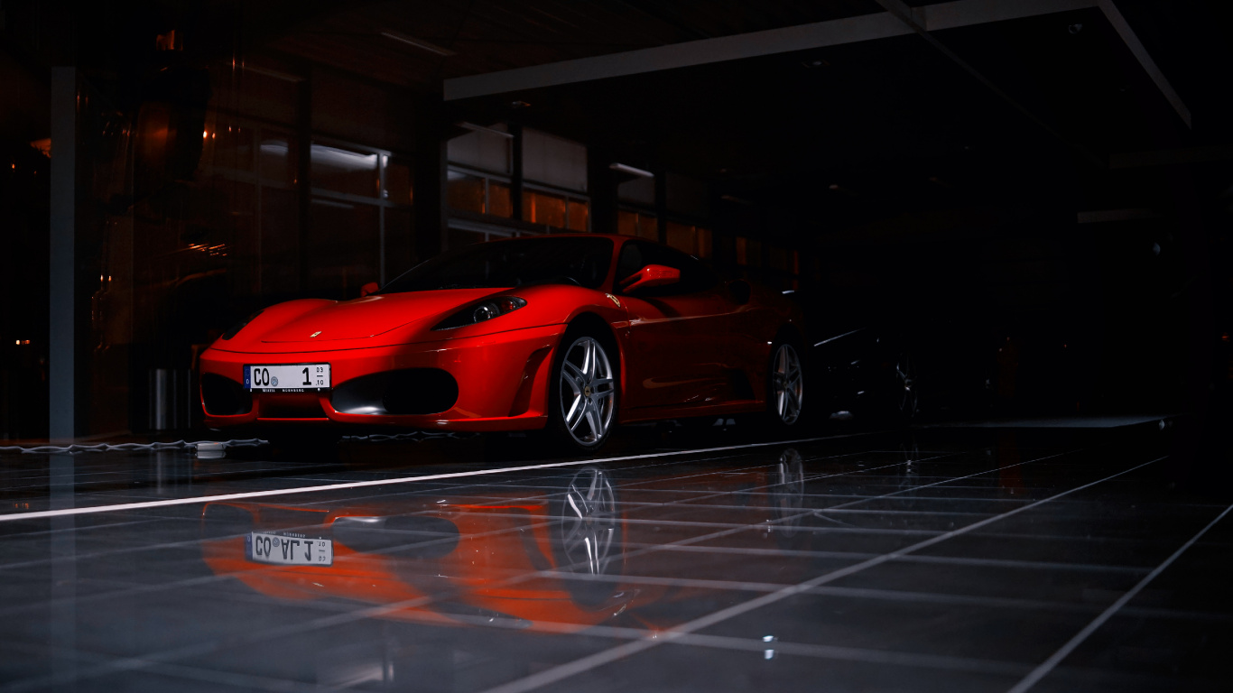 Red Ferrari 458 Italia Parked on Parking Lot. Wallpaper in 1366x768 Resolution