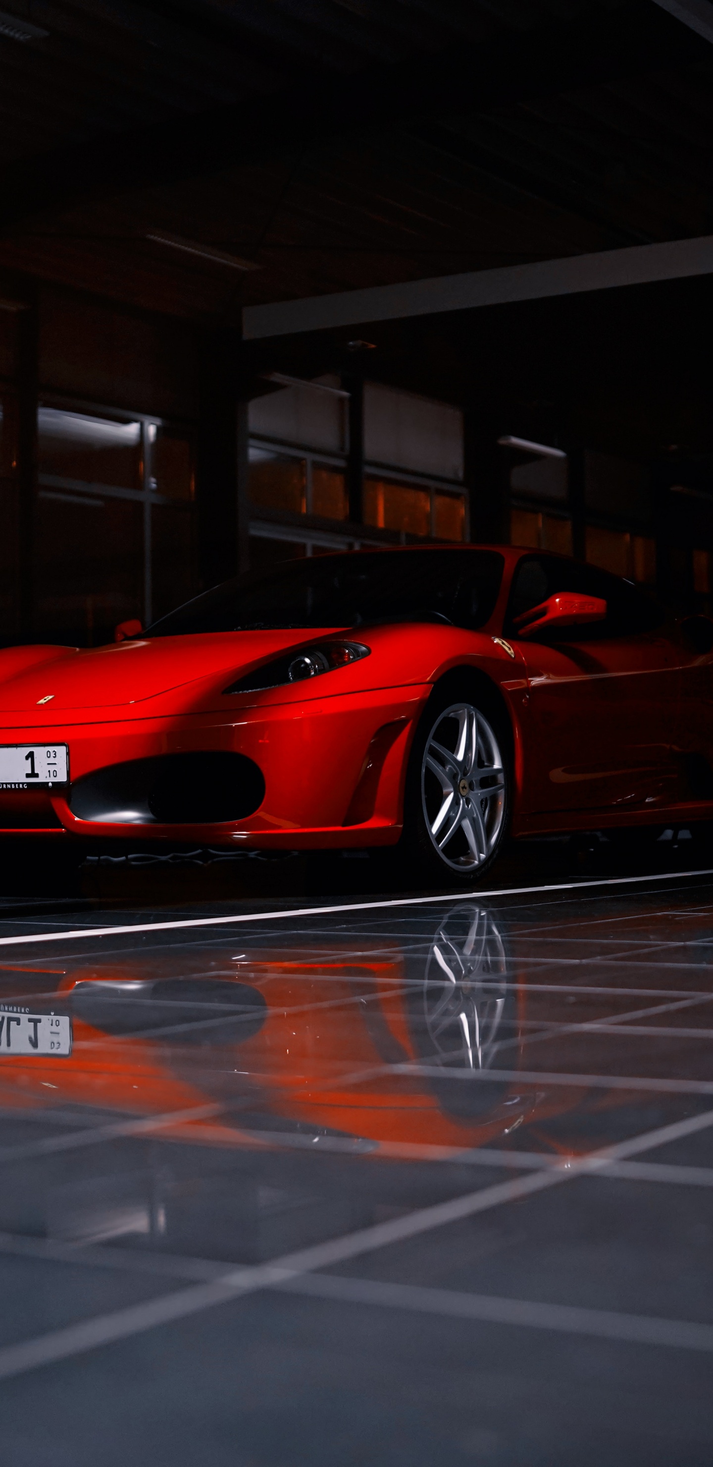 Red Ferrari 458 Italia Parked on Parking Lot. Wallpaper in 1440x2960 Resolution