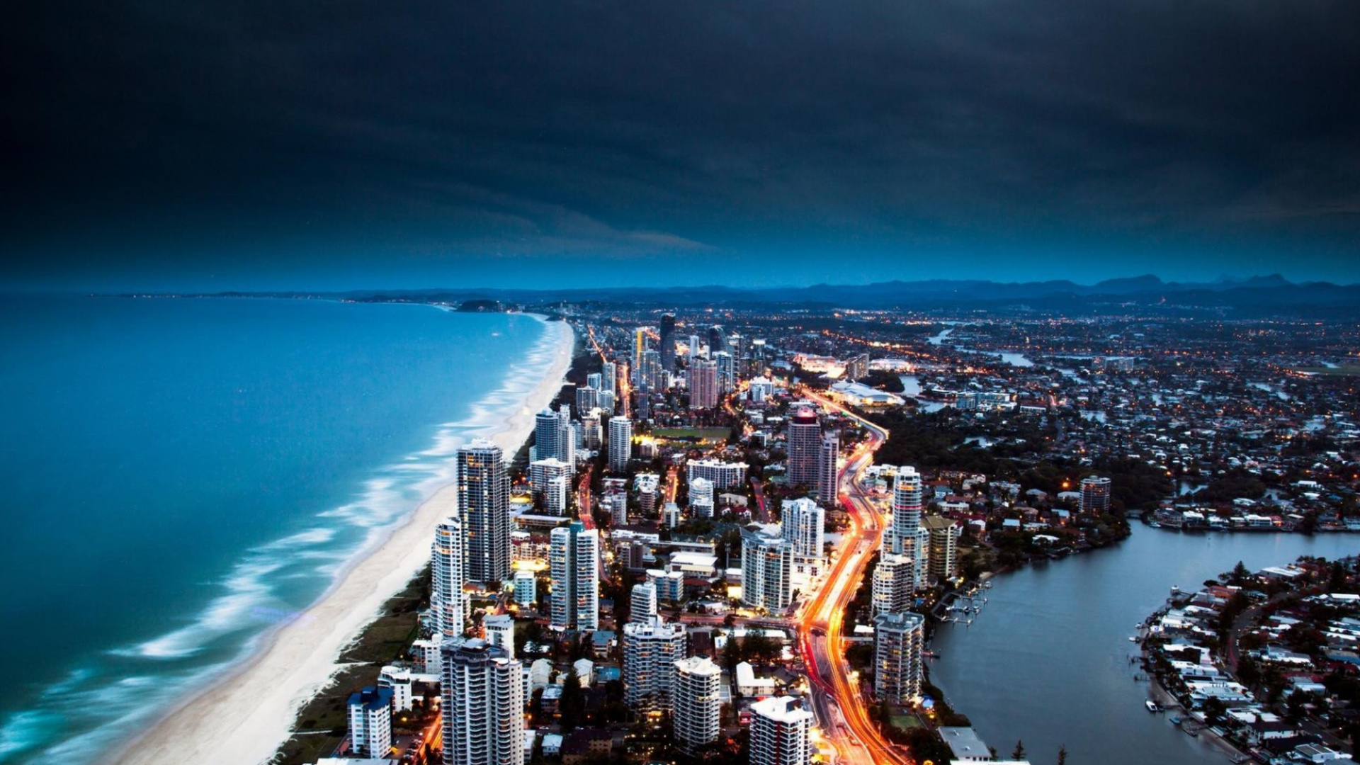 Vista Aérea de Los Edificios de la Ciudad Durante la Noche.. Wallpaper in 1920x1080 Resolution
