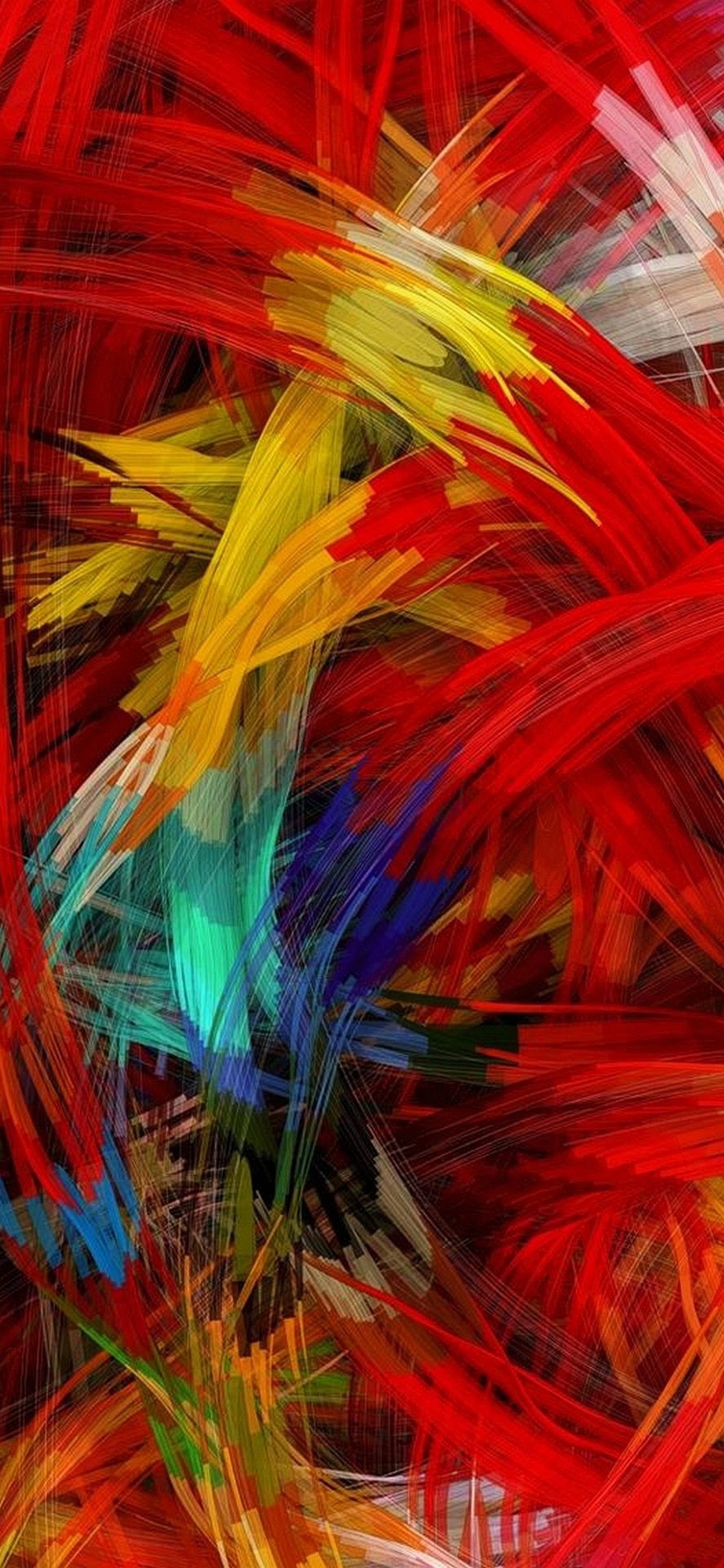 Pintura Abstracta Rojo Amarillo Azul Verde y Morado. Wallpaper in 1242x2688 Resolution
