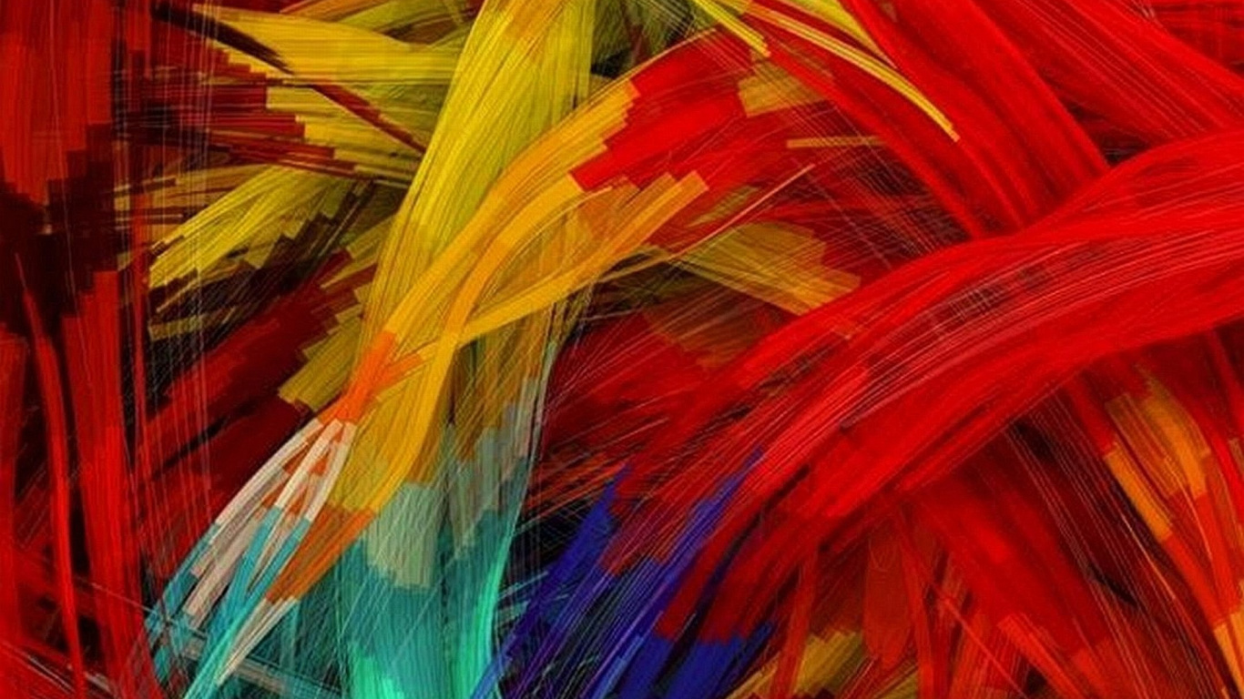 Red Yellow Blue Green and Purple Abstract Painting. Wallpaper in 1366x768 Resolution