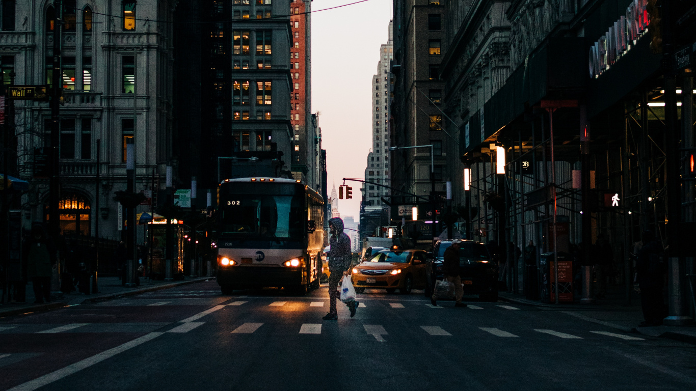 Cars on Road Between High Rise Buildings During Daytime. Wallpaper in 1366x768 Resolution